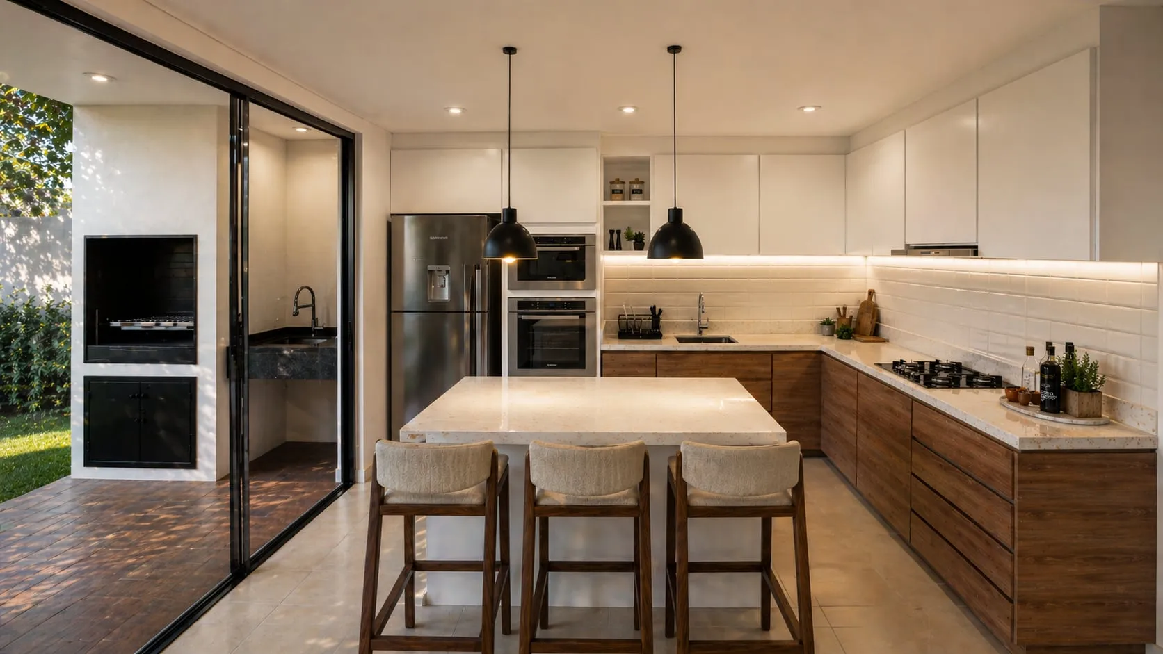 Cocina blanca con isla — Duplex 5-8