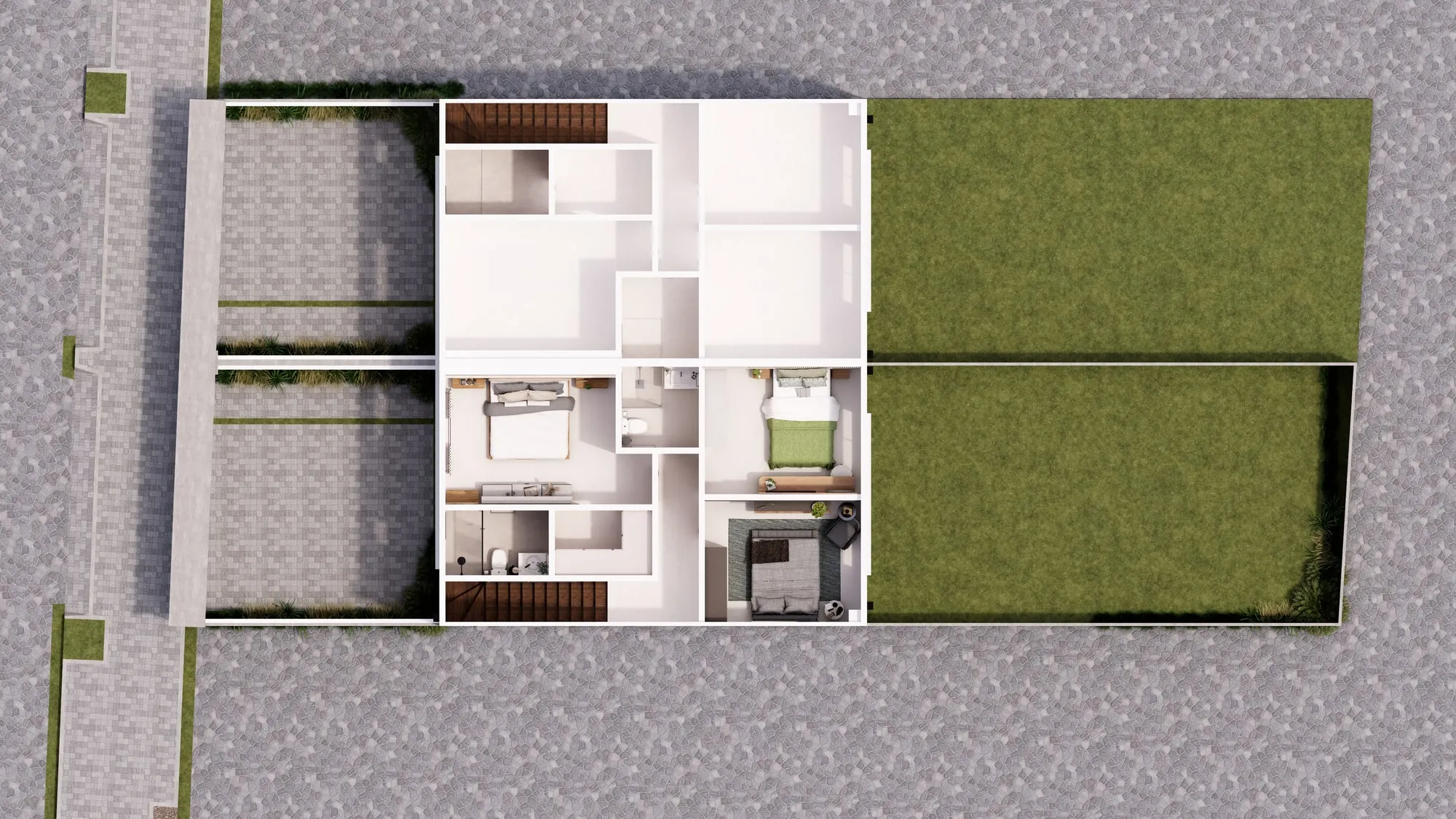Planta alta — Sector privado con la suite principal, dormitorios y baños.